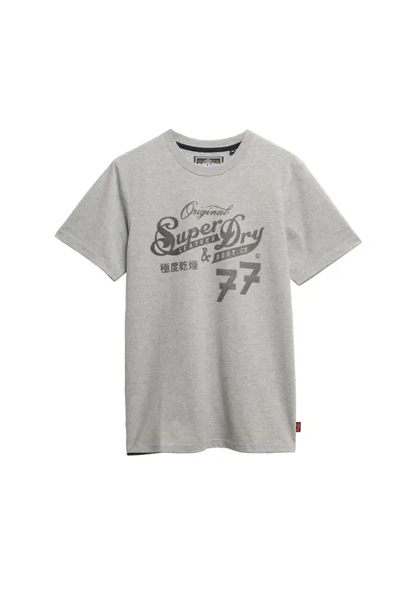 Superdry & Co Superdry & Co Majica 'LEATHER & BOOT'  temno siva / pegasto siva