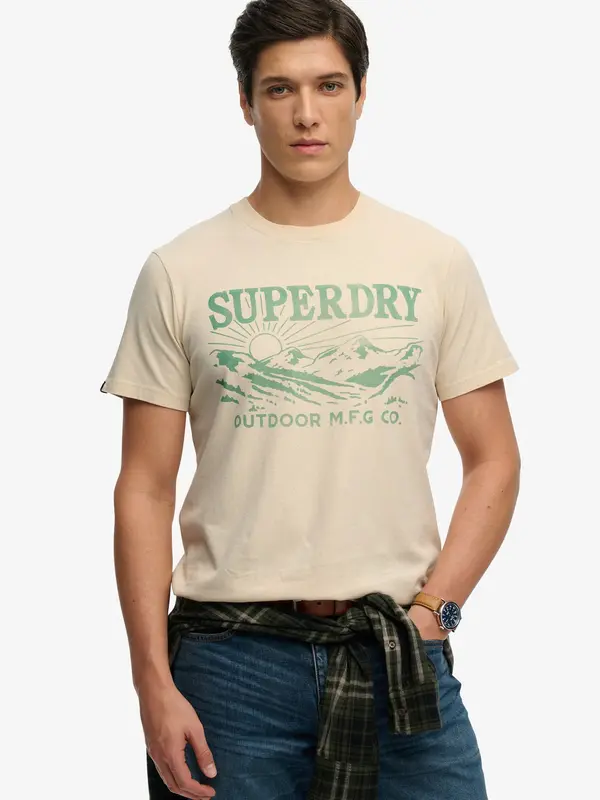 Superdry & Co Superdry & Co Majica 'Retro Outdoor'  pesek / zelena