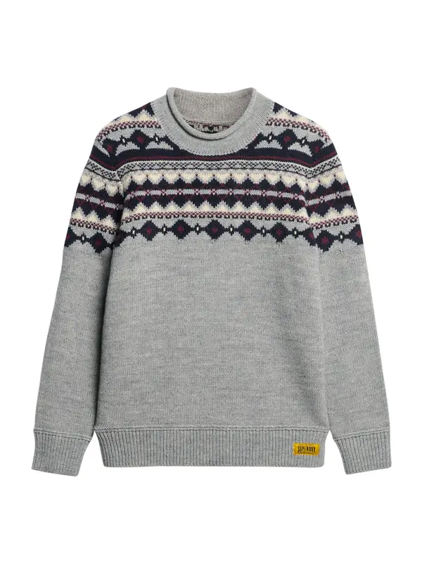 Superdry & Co Superdry & Co Pulover 'FAIRISLE'  nočno modra / pegasto siva / temno zelena / bela