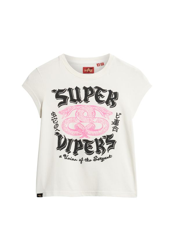 Superdry Superdry Majica  ecru / svetlo roza / črna