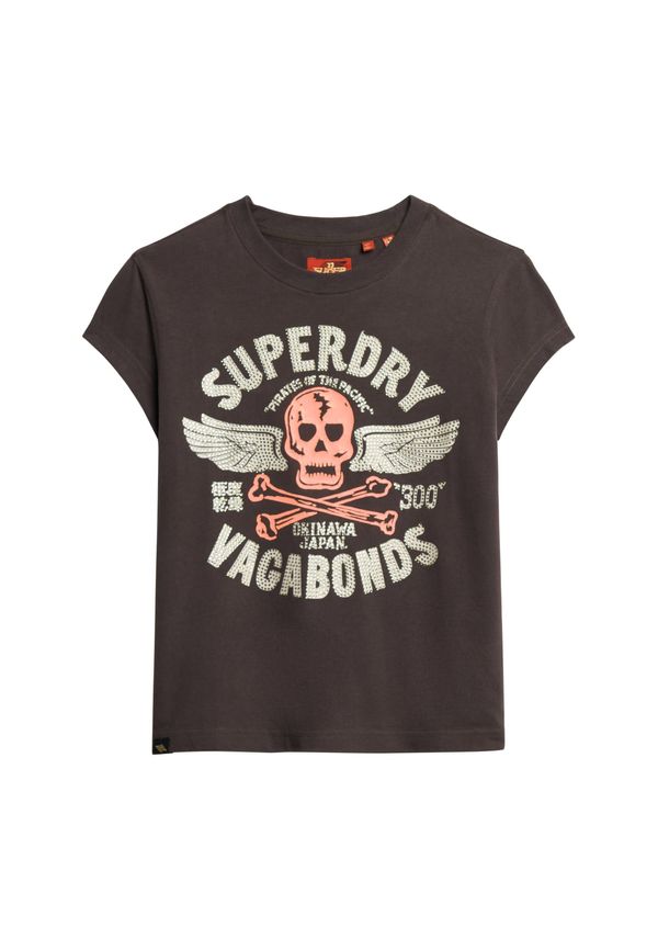 Superdry Superdry Majica  temno rjava / srebrno-siva / rosé