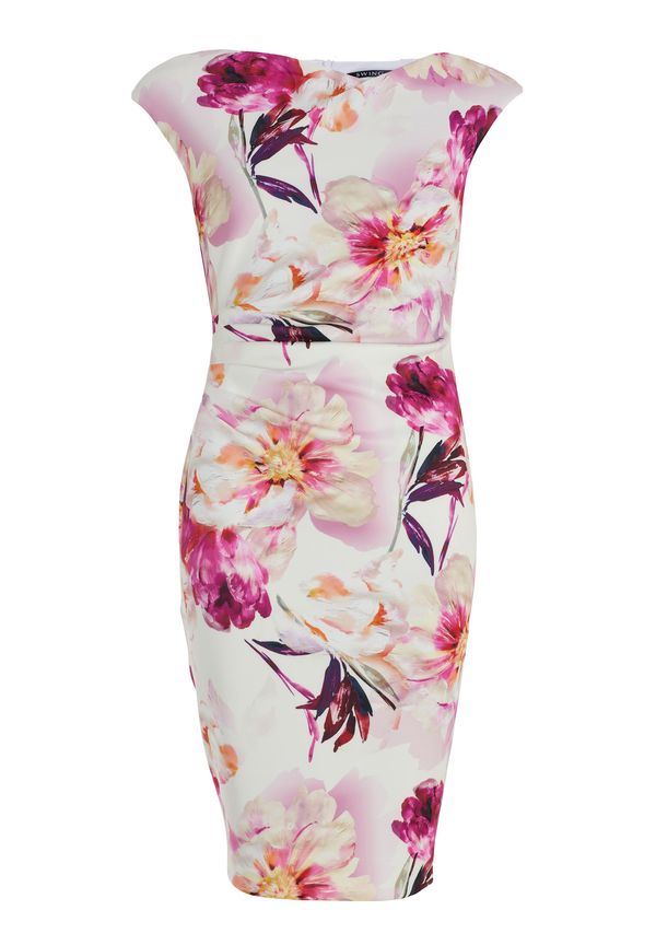 SWING SWING Koktejl obleka  ecru / oranžna / roza / temno roza