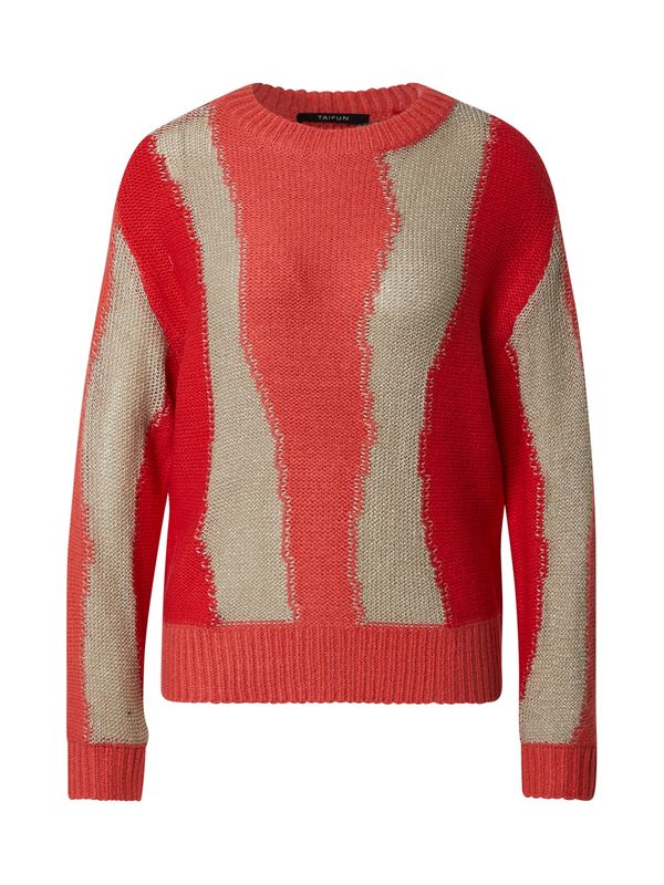 TAIFUN TAIFUN Pulover  temno bež / češnjevo rdeča