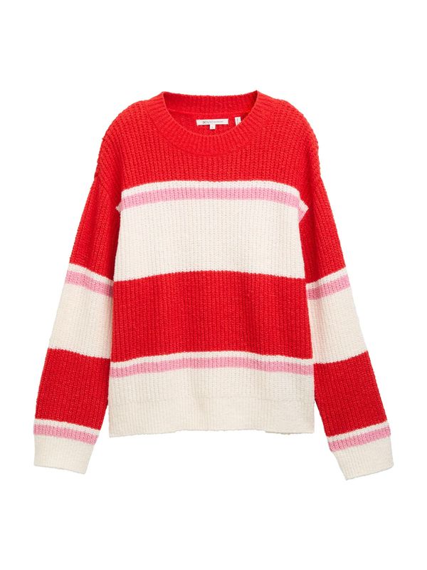 TOM TAILOR DENIM TOM TAILOR DENIM Pulover  roza / rdeča / bela