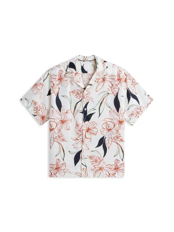 Tommy Hilfiger Big & Tall Tommy Hilfiger Big & Tall Srajca 'Plus Regular Tropical Print Short Sleeve'  bež / meta / rjasto rdeča / črna