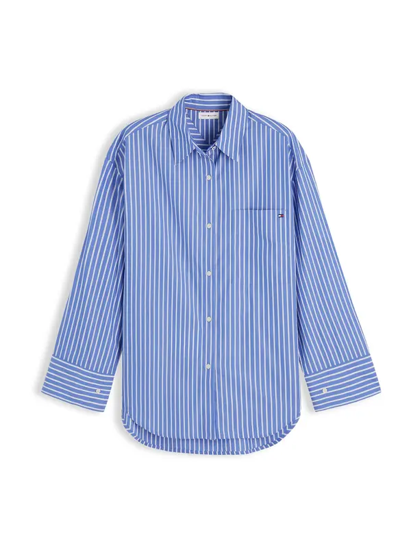 TOMMY HILFIGER TOMMY HILFIGER Bluza 'Oversized Fit Stripe Shirttail Hem'  kraljevo modra / bela