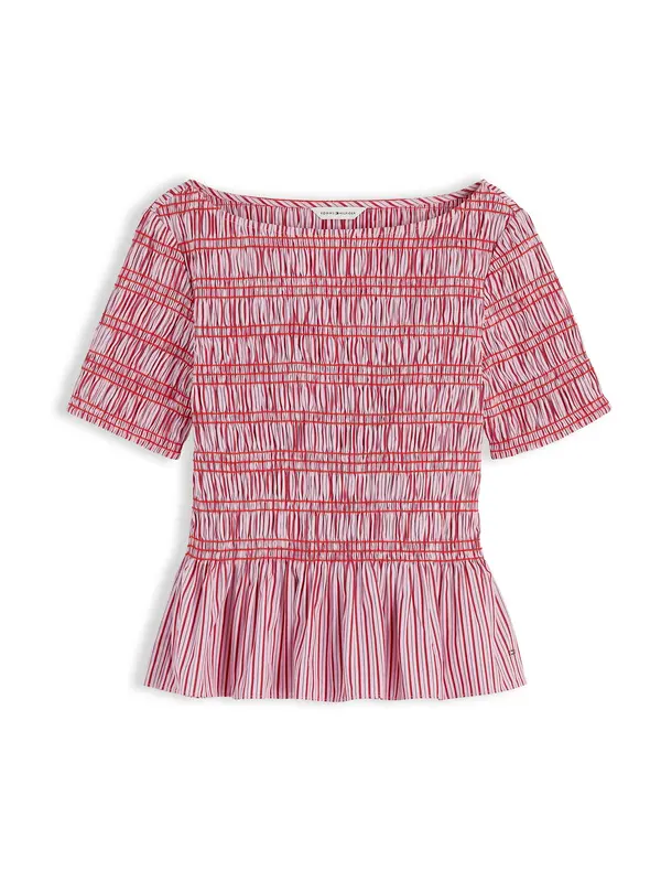 TOMMY HILFIGER TOMMY HILFIGER Bluza 'Smock Stripe Ruffle'  antracit / roza / temno roza