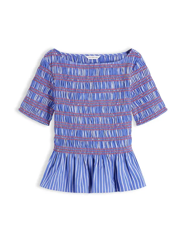 TOMMY HILFIGER TOMMY HILFIGER Bluza 'Smock Stripe Ruffle'  modra / rdeča / bela