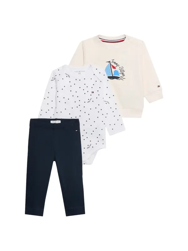 TOMMY HILFIGER TOMMY HILFIGER Komplet 'Essential Three- Outfit'  temno modra / bela / volneno bela