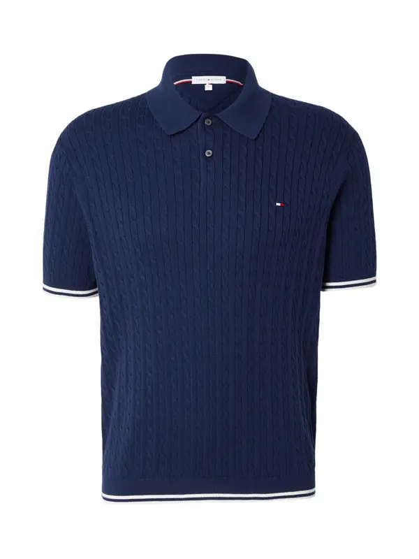 TOMMY HILFIGER TOMMY HILFIGER Majica 'Cable Short Sleeve'  marine / bela