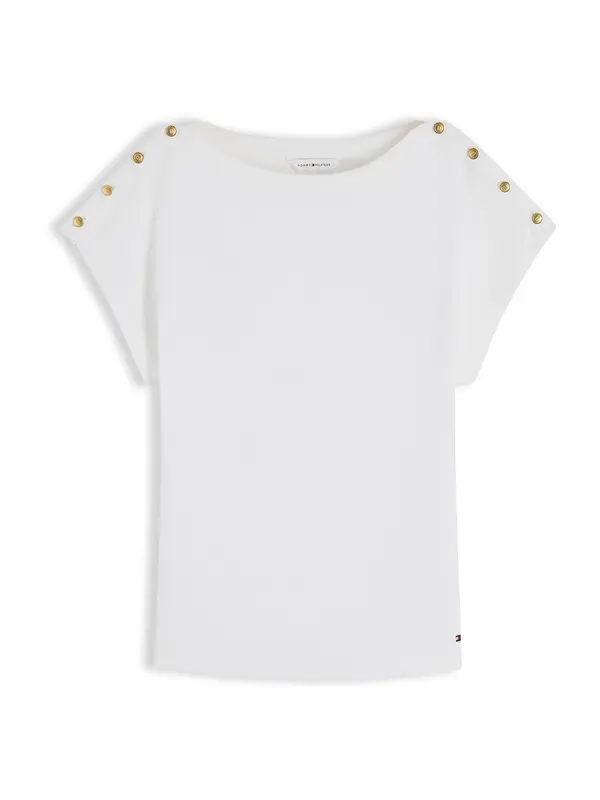 TOMMY HILFIGER TOMMY HILFIGER Majica 'Gold-tone Button'  bela