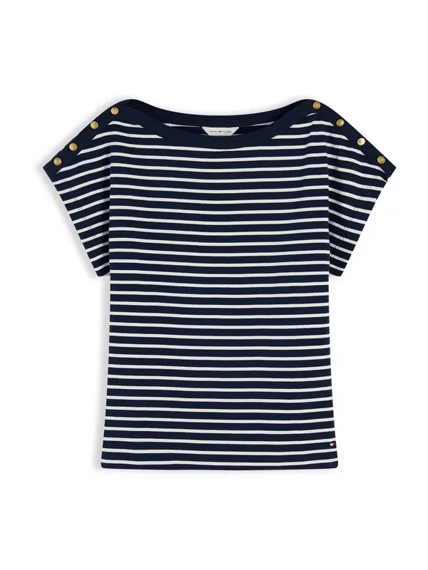 TOMMY HILFIGER TOMMY HILFIGER Majica 'Gold-tone Button'  kremna / mornarska