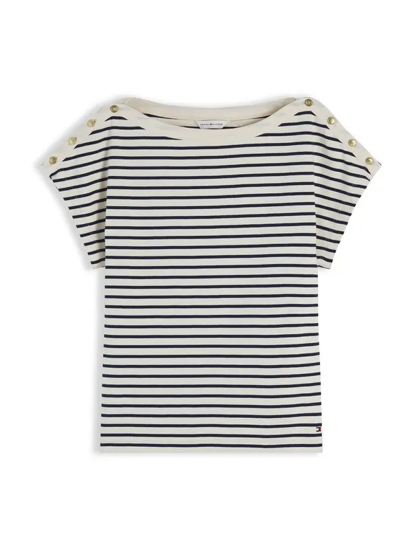 TOMMY HILFIGER TOMMY HILFIGER Majica 'Gold-tone Button'  svetlo bež / mornarska