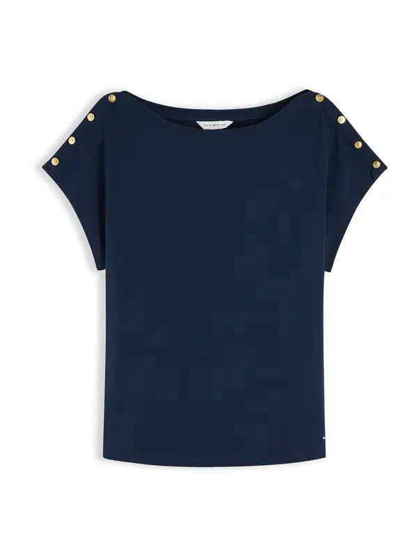 TOMMY HILFIGER TOMMY HILFIGER Majica 'Gold-tone Button'  temno modra