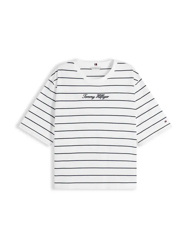 TOMMY HILFIGER TOMMY HILFIGER Majica 'Logo Embroidery Relaxed'  ecru / mornarska