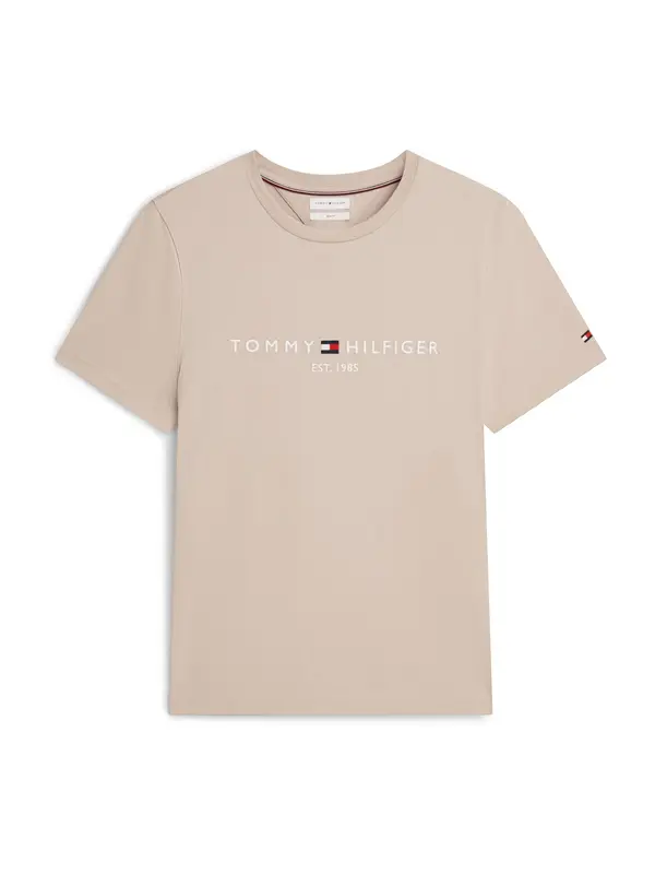 TOMMY HILFIGER TOMMY HILFIGER Majica 'Logo Embroidery Slim'  bež / bela