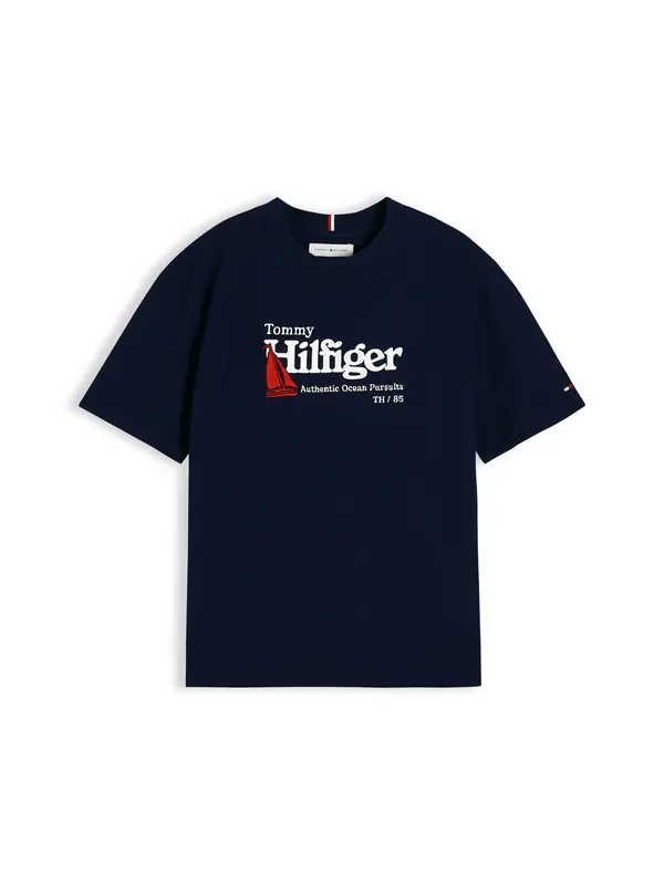 TOMMY HILFIGER TOMMY HILFIGER Majica 'Logo Embroidery'  temno modra / rdeča / bela