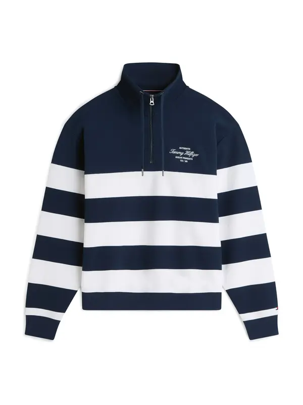 TOMMY HILFIGER TOMMY HILFIGER Majica 'Stripe Quarter-zip'  mornarska / bela