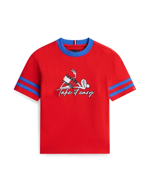 TOMMY HILFIGER TOMMY HILFIGER Majica 'TAKE IT EASY'  azur / rdeča / črna / bela