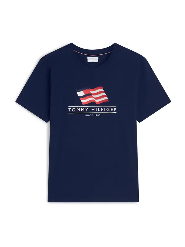 TOMMY HILFIGER TOMMY HILFIGER Majica 'Wavy Flag Appliqué'  modra / rdeča