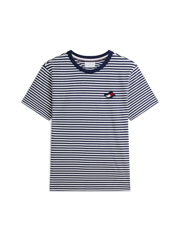 TOMMY HILFIGER TOMMY HILFIGER Majica 'Wavy Flag Patch Stripe'  mornarska / bela