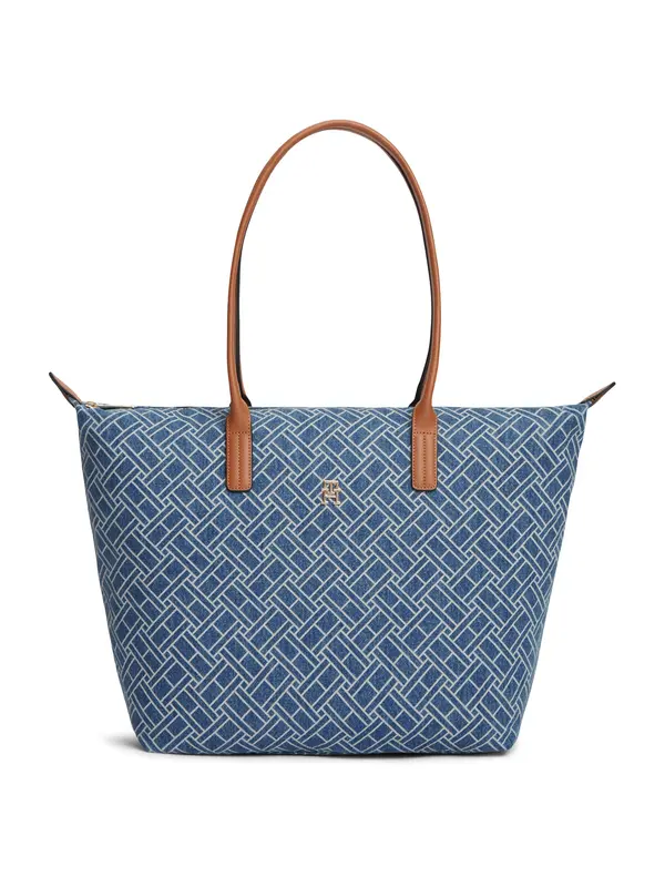 TOMMY HILFIGER TOMMY HILFIGER Nakupovalna torba 'Popette'  moder denim / konjak / svetlo siva