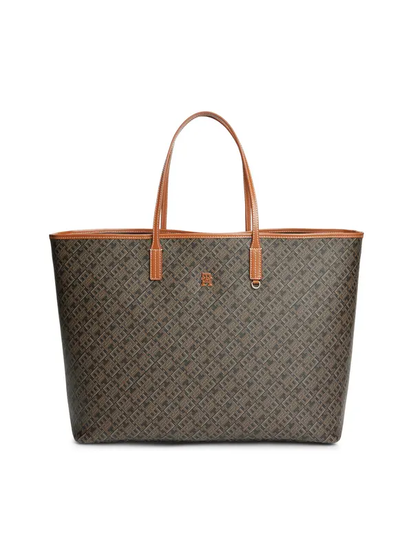 TOMMY HILFIGER TOMMY HILFIGER Nakupovalna torba  rjava / konjak / svetlo siva / črna