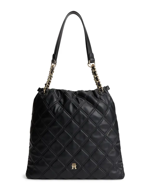 TOMMY HILFIGER TOMMY HILFIGER Nakupovalna torba 'TH Monogram Quilted Tote'  črna