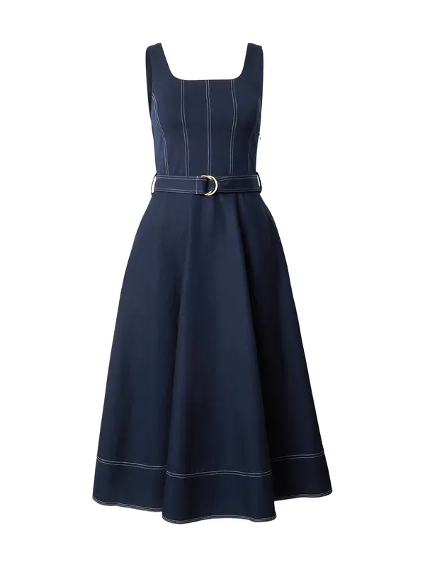 TOMMY HILFIGER TOMMY HILFIGER Obleka 'Topstitch Belted Midi'  mornarska / bela