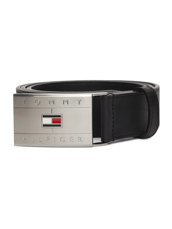 TOMMY HILFIGER TOMMY HILFIGER Pas 'Flag Plaque'  črna / srebrna