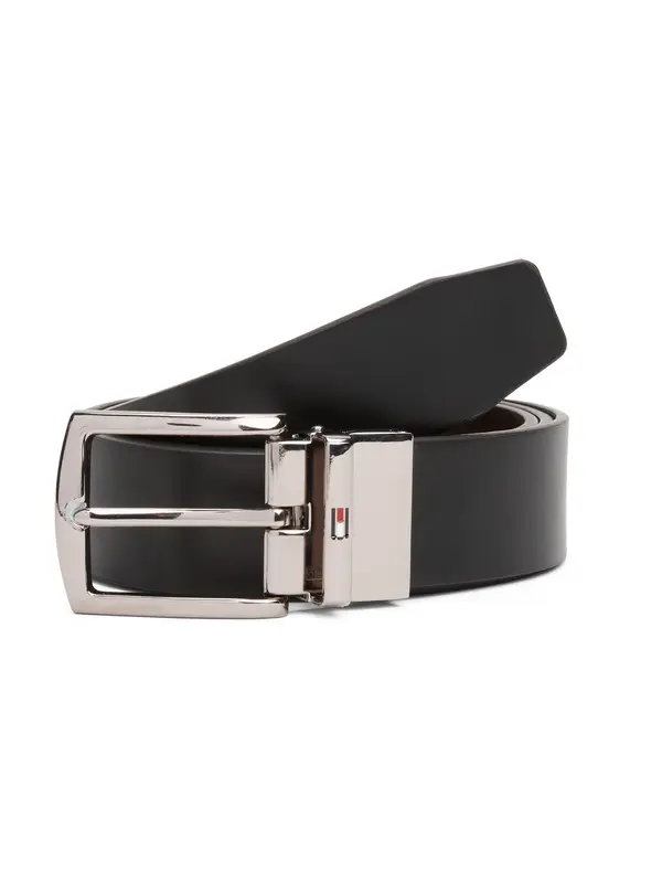 TOMMY HILFIGER TOMMY HILFIGER Pas 'Flag Rectangular Buckle Reversible'  temno rjava / črna