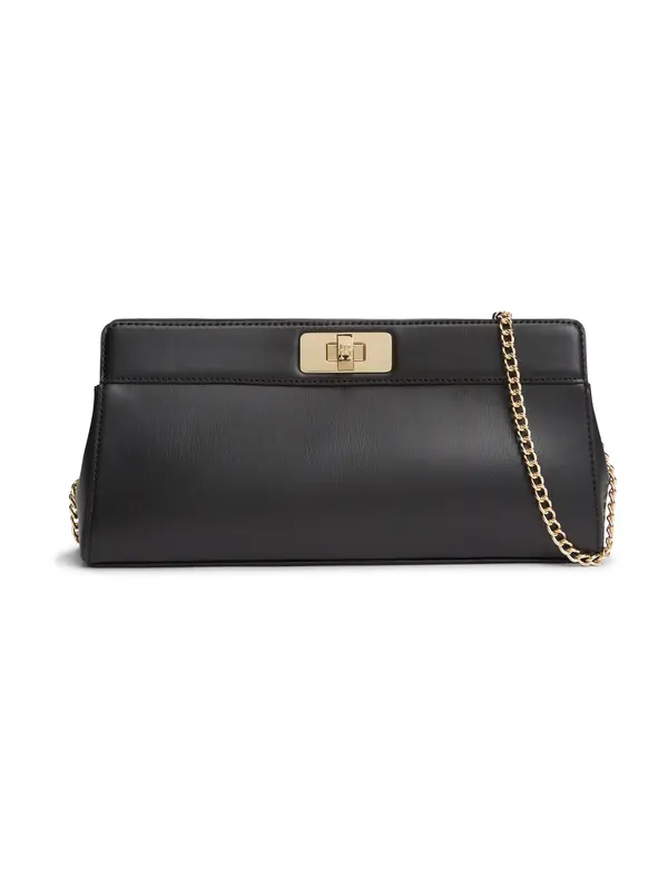 TOMMY HILFIGER TOMMY HILFIGER Pisemska torbica 'Modern Chain TH Monogram Clasp Clutch'  črna