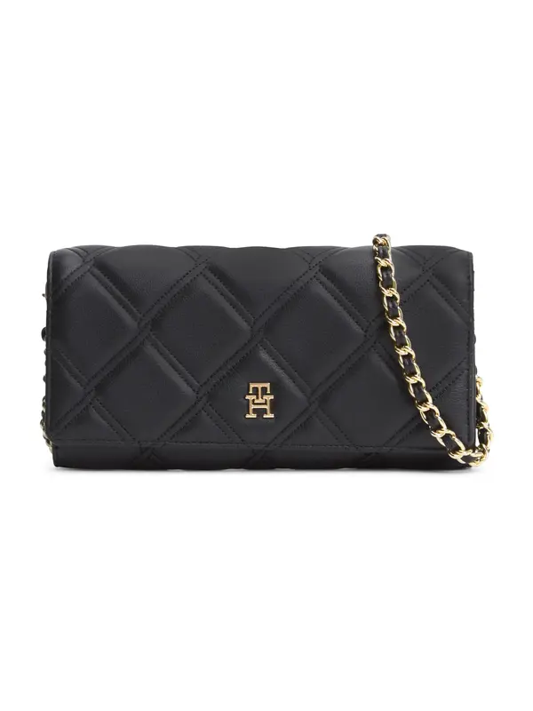 TOMMY HILFIGER TOMMY HILFIGER Pisemska torbica 'Quilted TH Monogram Chain Strap'  črna