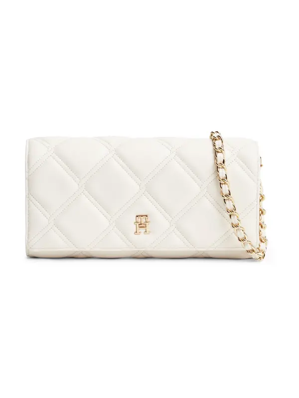 TOMMY HILFIGER TOMMY HILFIGER Pisemska torbica 'Quilted TH Monogram Chain Strap'  kremna