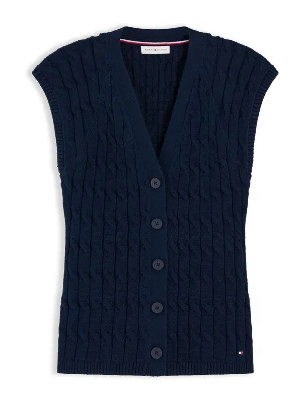 TOMMY HILFIGER TOMMY HILFIGER Pleten brezrokavnik 'Cable Slim Sleeve'  mornarska