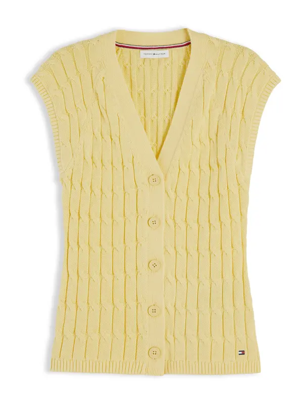 TOMMY HILFIGER TOMMY HILFIGER Pleten brezrokavnik 'Cable Slim Sleeve'  svetlo rumena