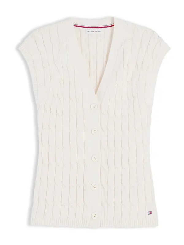 TOMMY HILFIGER TOMMY HILFIGER Pleten brezrokavnik 'Cable Slim Sleeve'  svetlo rumena