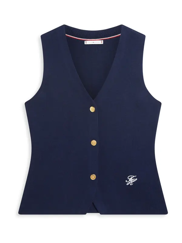 TOMMY HILFIGER TOMMY HILFIGER Pleten brezrokavnik  mornarska / bela