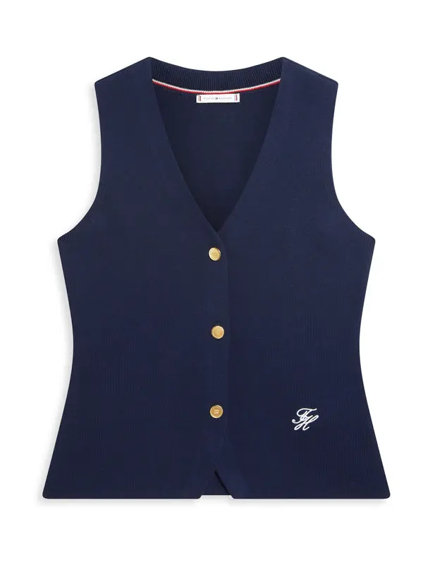 TOMMY HILFIGER TOMMY HILFIGER Pleten brezrokavnik  mornarska / bela