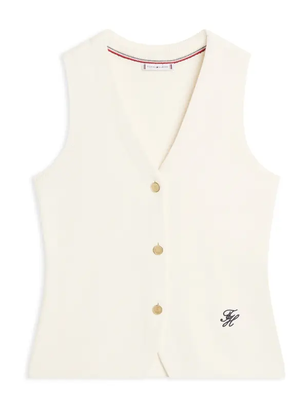 TOMMY HILFIGER TOMMY HILFIGER Pleten brezrokavnik  slonovina