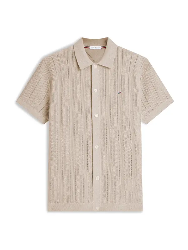 TOMMY HILFIGER TOMMY HILFIGER Pletena jopa 'Relaxed Pointelle Short Sleeve With'  bež