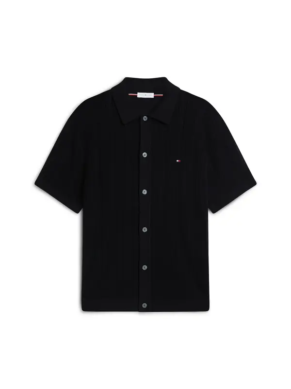 TOMMY HILFIGER TOMMY HILFIGER Pletena jopa 'Relaxed Pointelle Short Sleeve With'  črna