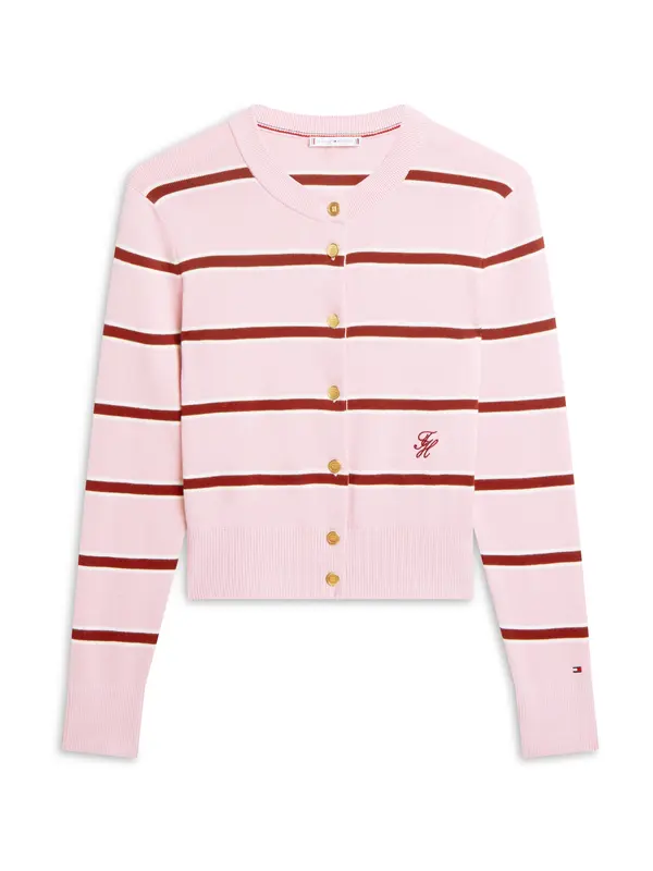 TOMMY HILFIGER TOMMY HILFIGER Pletena jopa  roza / temno rdeča / bela