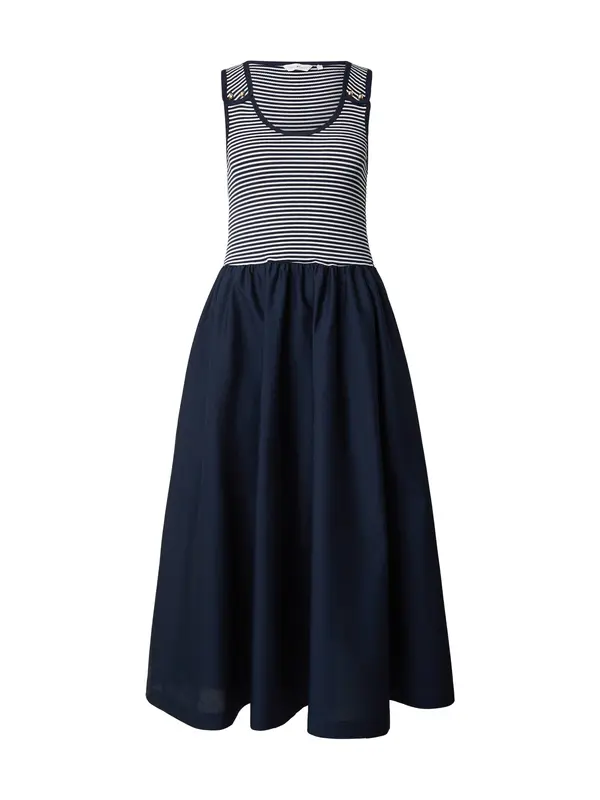 TOMMY HILFIGER TOMMY HILFIGER Poletna obleka 'Gold-tone Button Slim Mixed Midi'  mornarska / bela