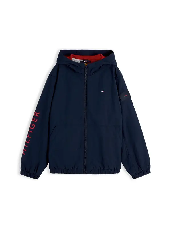 TOMMY HILFIGER TOMMY HILFIGER Prehodna jakna 'Logo Graphic Relaxed'  mornarska / rdeča