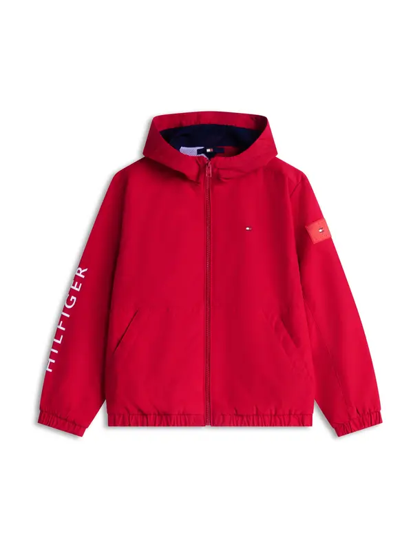 TOMMY HILFIGER TOMMY HILFIGER Prehodna jakna 'Logo Graphic Relaxed'  rdeča / bela