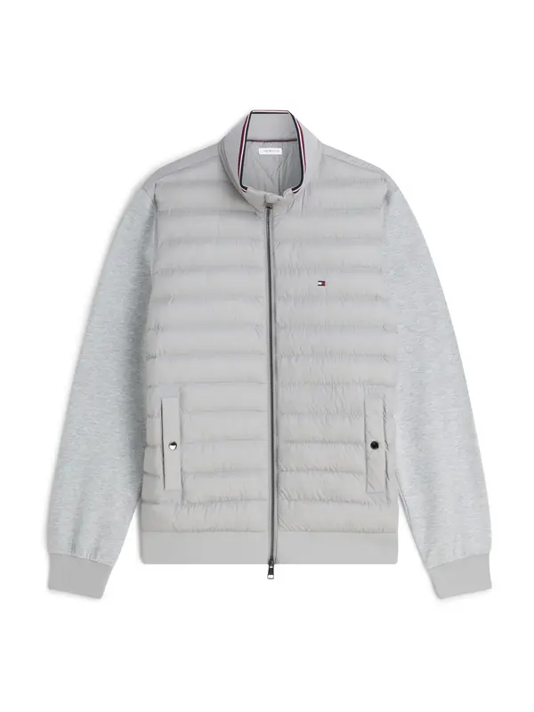 TOMMY HILFIGER TOMMY HILFIGER Prehodna jakna 'Mixed Texture Intechno Zip-thru'  pegasto siva