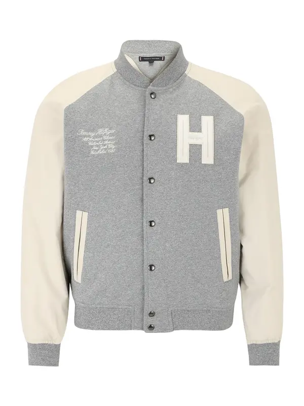 TOMMY HILFIGER TOMMY HILFIGER Prehodna jakna 'VARSITY'  kremna / pegasto siva / bela