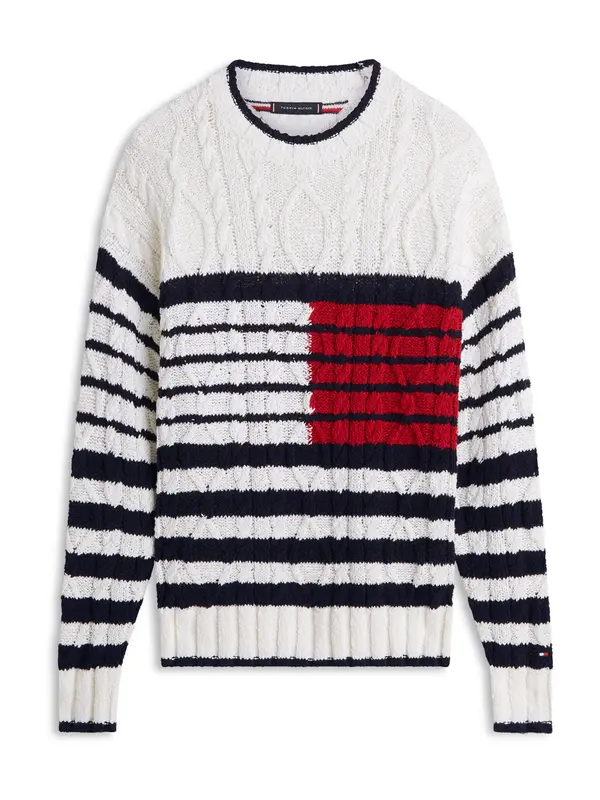 TOMMY HILFIGER TOMMY HILFIGER Pulover 'Breton'  mornarska / rdeča / volneno bela