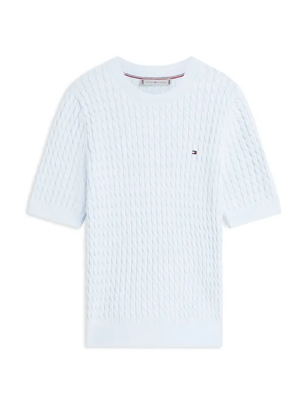 TOMMY HILFIGER TOMMY HILFIGER Pulover 'Cable Short Sleeve'  svetlo modra